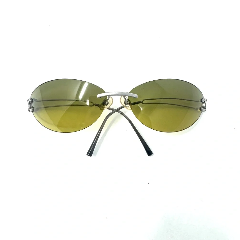Chanel CC 90’s Vintage Khaki Olive Green Logo Rimless Sunglasses